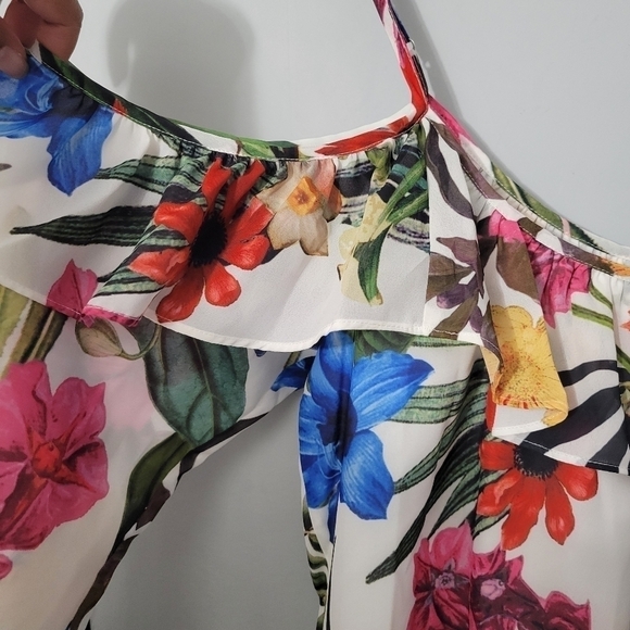 Parker Floral Ruffle Cold Shoulder Blouse NWT - Picture 6 of 11